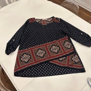 Women's Blue and Red Patterned Blouse